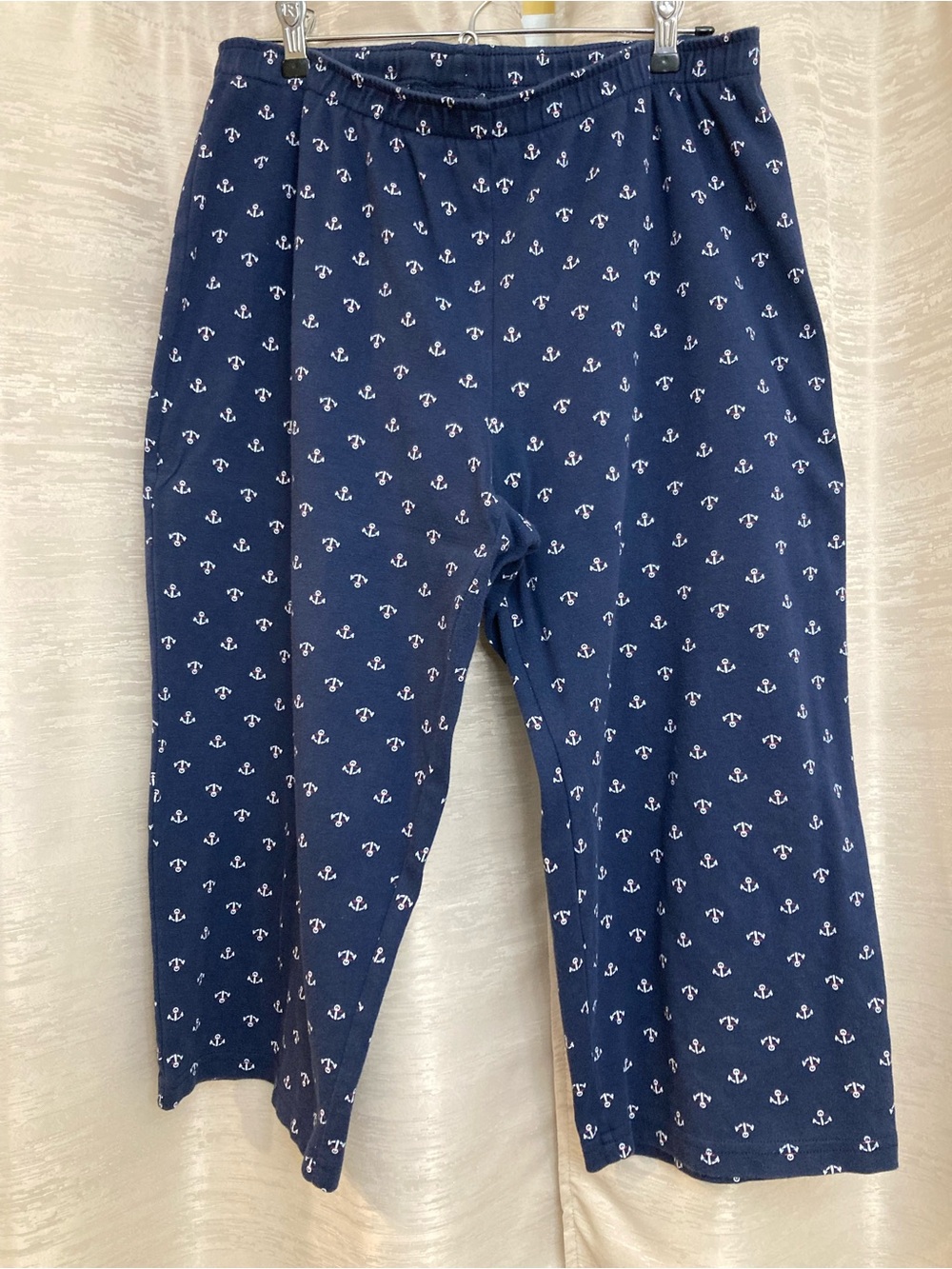 Cathy Daniels Navy with White Anchor Print Capris size L